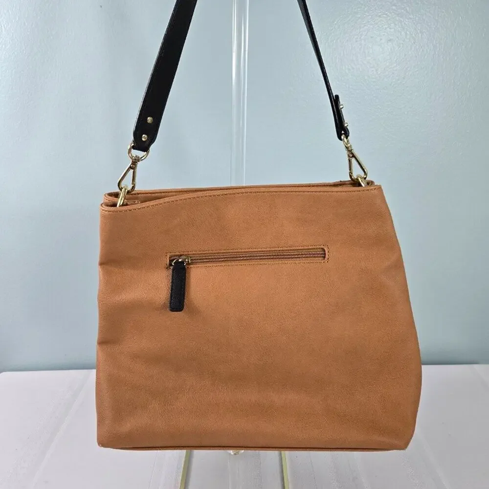 Liz Claiborne Zipper Shoulder Hobo Bag Purse Tan with Black Tassel and Handle